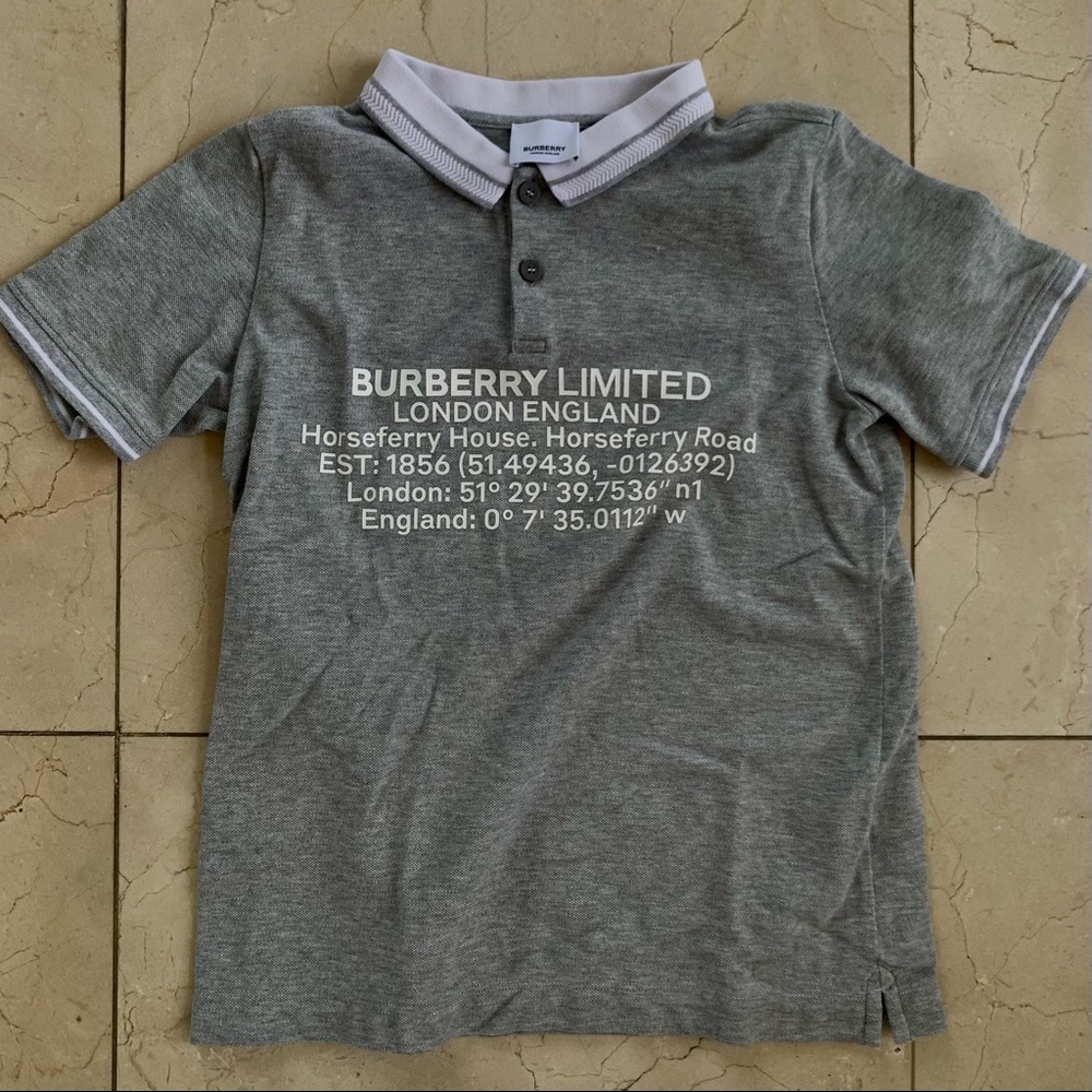 Burberry Youth Longitude/Latitude Grey Polo Shirt